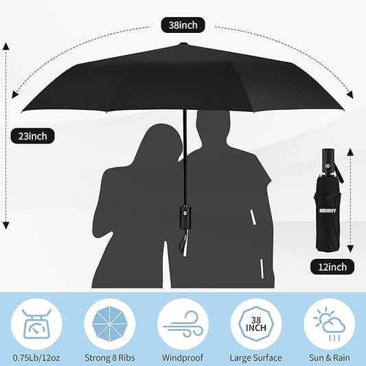 Seniny Windproof Travel Umbrella, Automatic Umbrellas for Rain, Portable & Compact Umbrellas for Backpack, Strong UV for Protection, Folding Small Sun Umbrella for Car, Walking