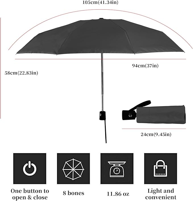 Automatic Mini Travel Umbrellas for Rain/Sun, Small Lightweight Folding Auto Open/Close Windproof Compact Umbrellas for Women Men, Fits Car & Backpack