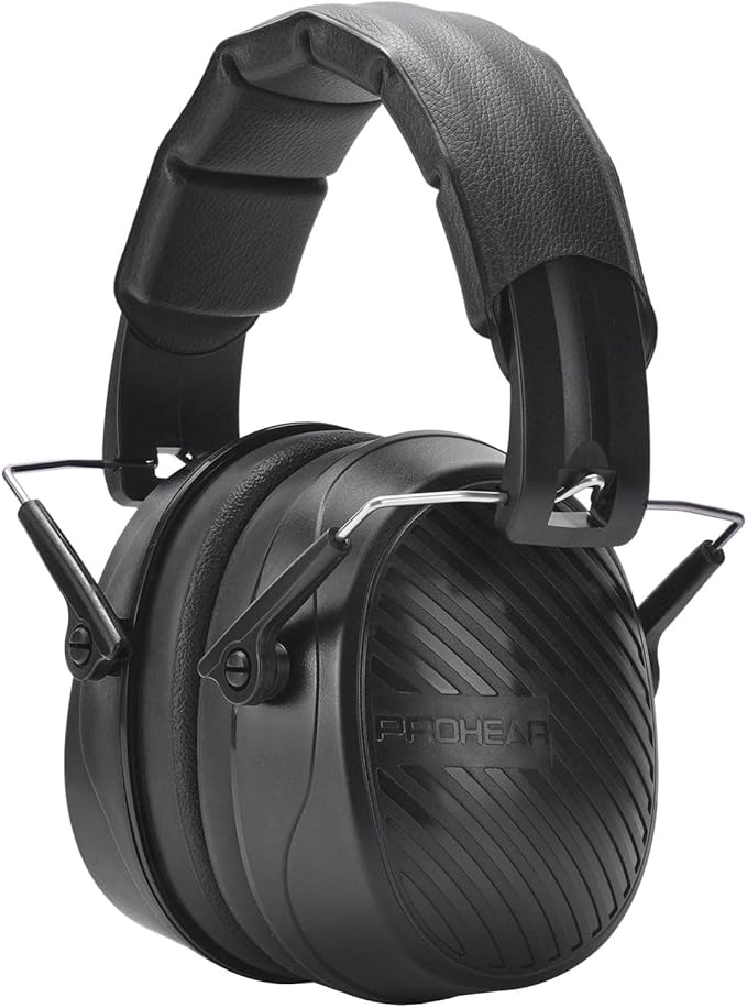 PROHEAR 038 Ear Protection Safety Earmuffs for Mowing, 28dB Noise Reduction Passive Hearing Protector, Compact Foldable Headset for Shooting Construction Power Tools, Black