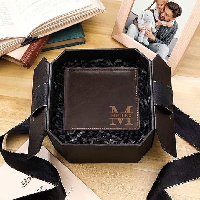 Customized RFID Blocking Wallet for Men Personalized Wallets for Men with Photo Name Leather Mens Wallet for Dad Boyfriend Grandpa Husband Bithday Gift