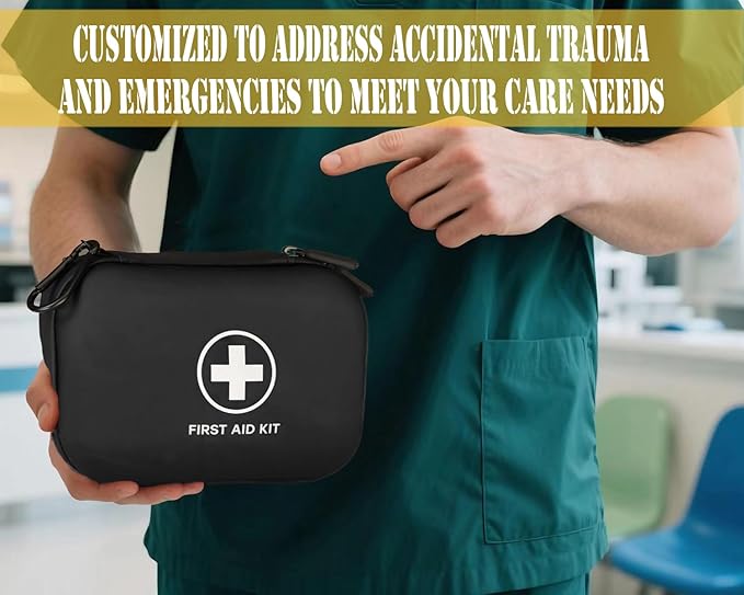 First Aid Kit 196 Piece Waterproof Hard Shell Portable Survival Kit for Home, Camping, Cars, Hiking, Travel, Outdoor, Adventure Emergency Medical Kits (Black)