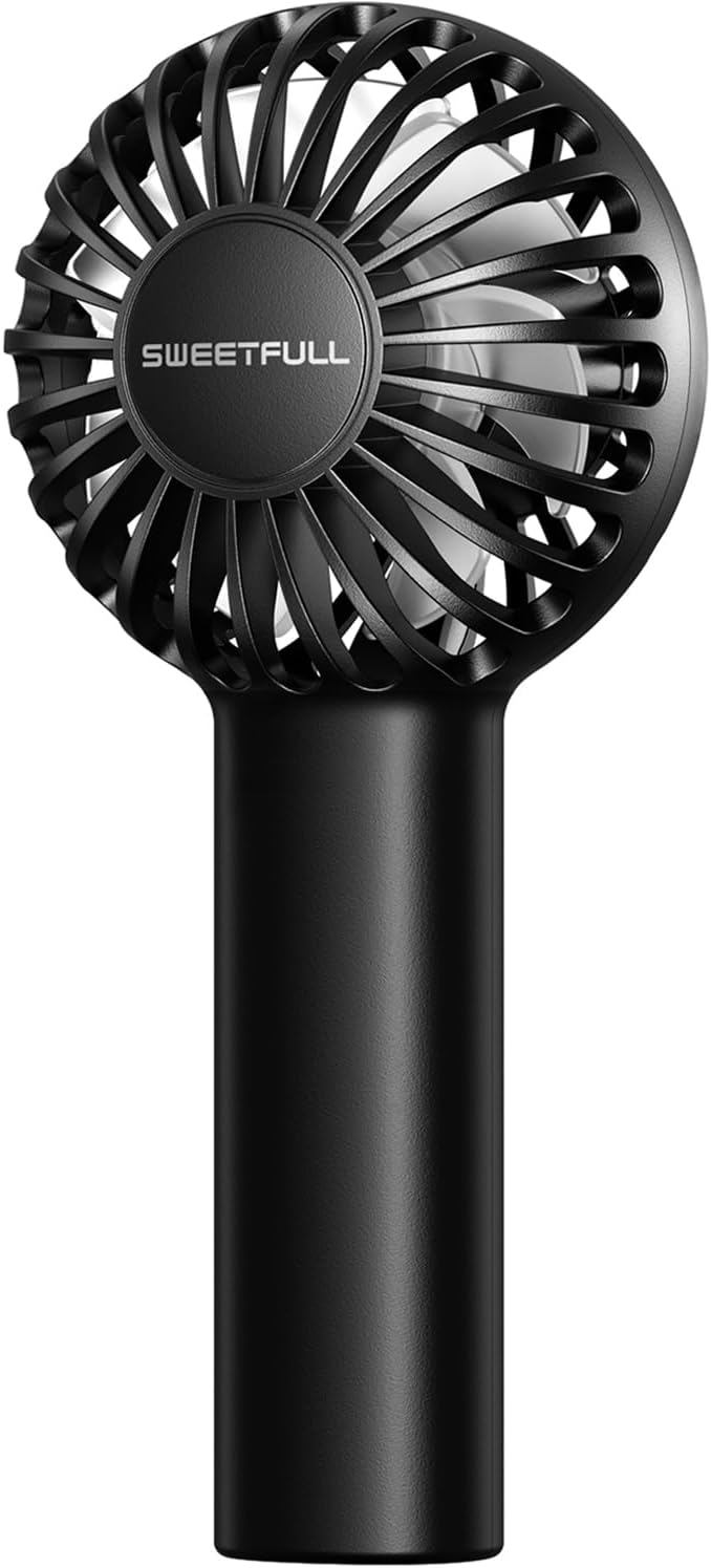 SWEETFULL Mini Portable Fan - Rechargeable Handheld Fan, 3 Speeds Personal Hand Gifts for Travel Essentials, Lash, Makeup, Eyelash, Kids, Girls, Women - USB, Cute Design Black