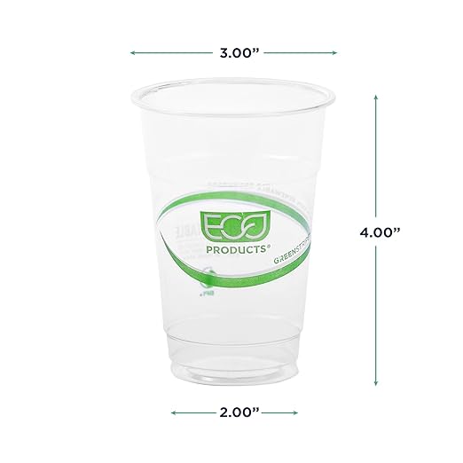 ECO PRODUCTS GreenStripe Clear Compostable 10oz PLA Plastic Cups, Case of 1000, Disposable Renewable Plant-Based Cold Cups, For Cold Drinks & Snacks, BPI Certified, ASTM Compliant.