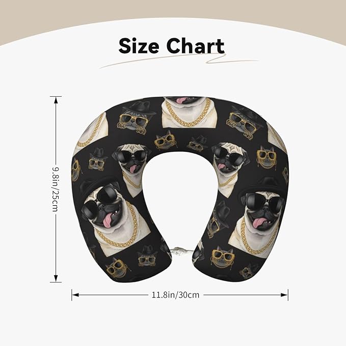 Neck Pillow Memory Foam Travel Pillows Comfortable for Airplane Flight Car Travel Office Nap and Sleeping, Funny Cushion for Head Shoulder It's Pug Life