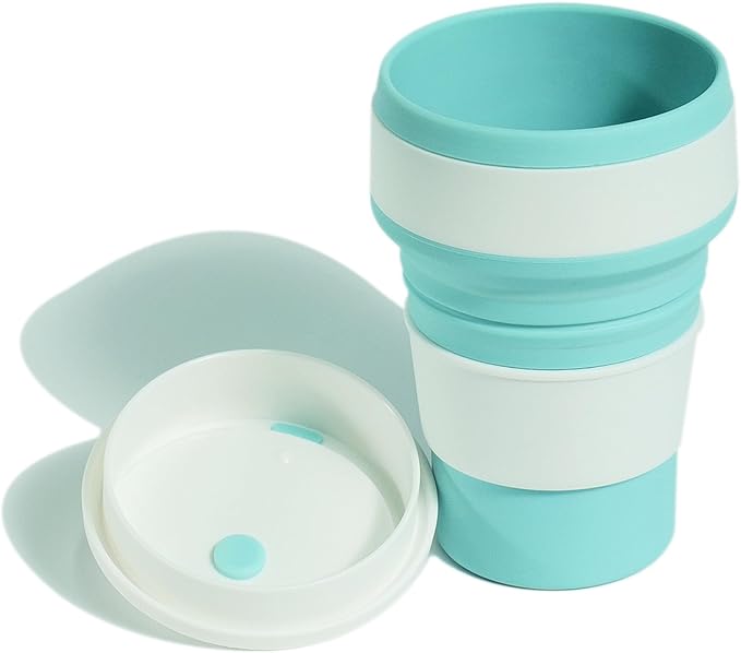 12oz Collapsible Water Bottles, Silicone Foldable Portable Travel Water Bottle, Folding Lightweight Reusable Leakproof for Traveling Camping Hiking Cycling Yoga Sports Blue