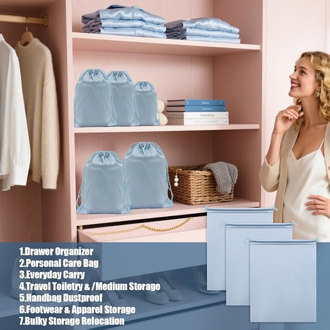 Microfiber Drawstring Bags, Multi-Size Soft Protective Pouches for Shoes, Ski Goggles, Sunglasses, Handbags & Camera Lenses