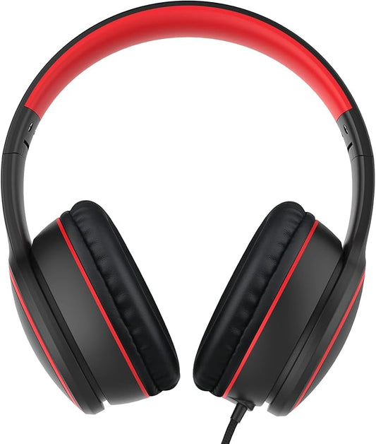 RORSOU R10 Over-Ear Headphones with Microphone, Lightweight Folding Stereo Bass Headset with 1.5M No-Tangle Cord, Portable Wired Headphones for Smartphone Tablet Computer MP3 / 4 (Black)