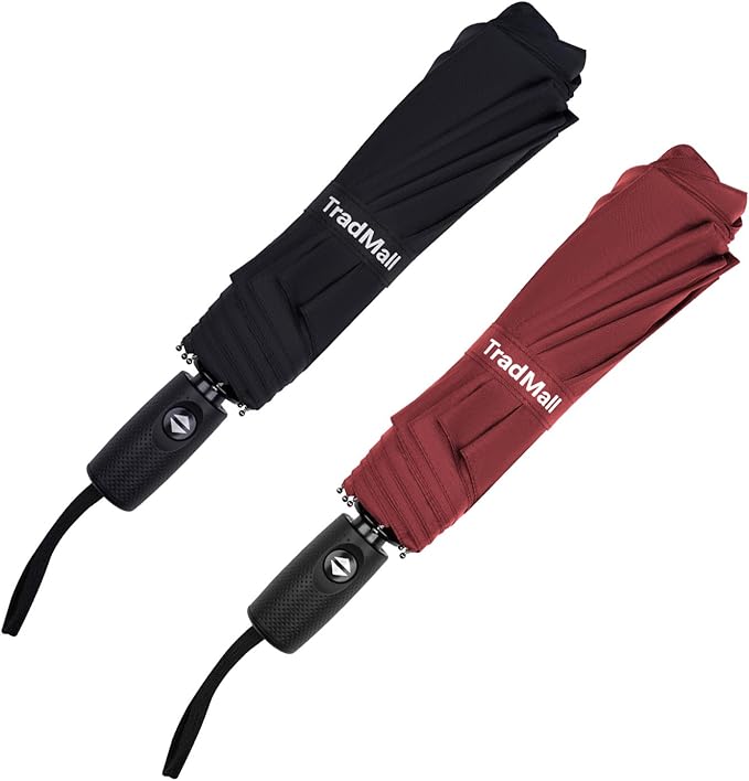 TradMall 2 Pack Travel Umbrella, Double Vented Canopy Windproof Automatic Strong Compact Folding Umbrellas for Rain Women and Men
