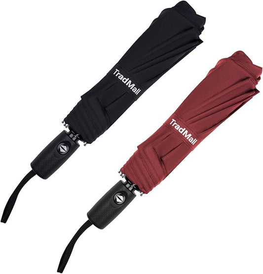TradMall 2 Pack Travel Umbrella, Double Vented Canopy Windproof Automatic Strong Compact Folding Umbrellas for Rain Women and Men