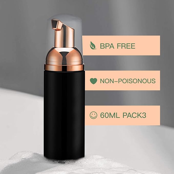 2oz Foam Pump Bottle (30PCS) Empty Travel Foaming Dispenser for Hand Soap, Lash Cleanser, Shampoo (60ml, Rose Gold &Black