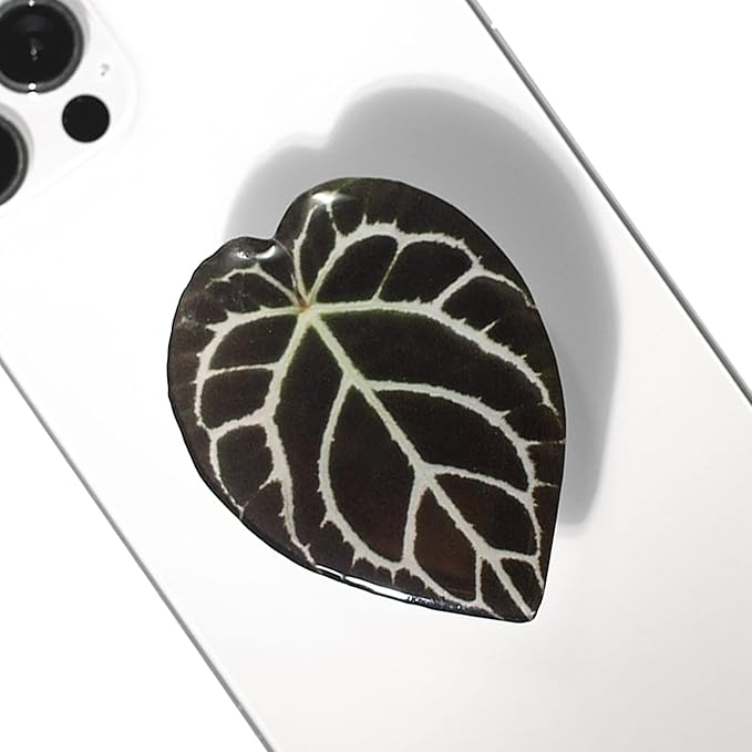 OnTheGrip Cute Acrylic Tropical Leaf Design Collapsible Expandible Mobile Phone Grip Stand Holder for Smartphone Tablet Cell Phone Accessory (Crystallinum Dark)