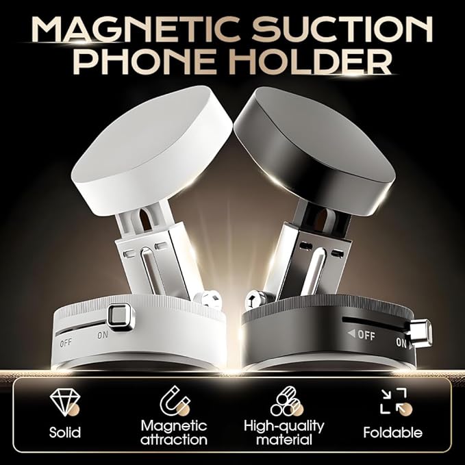 Vacuum Magnetic Suction Phone Holder, 2026 New Vacuum Magnetic Phone Holder, Adjustable Suction Phone Mount, Portable Universal Collapsible Magnetic Phone Stand Car Mount for Smartphones (Black)