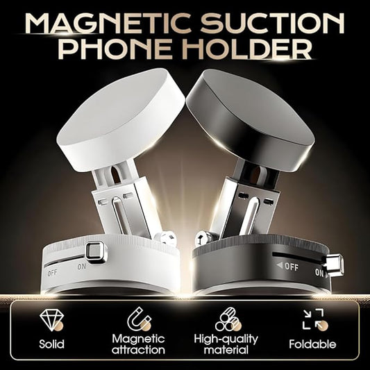 Vacuum Magnetic Suction Phone Holder, 2026 New Vacuum Magnetic Phone Holder, Adjustable Suction Phone Mount, Portable Universal Collapsible Magnetic Phone Stand Car Mount for Smartphones (White)