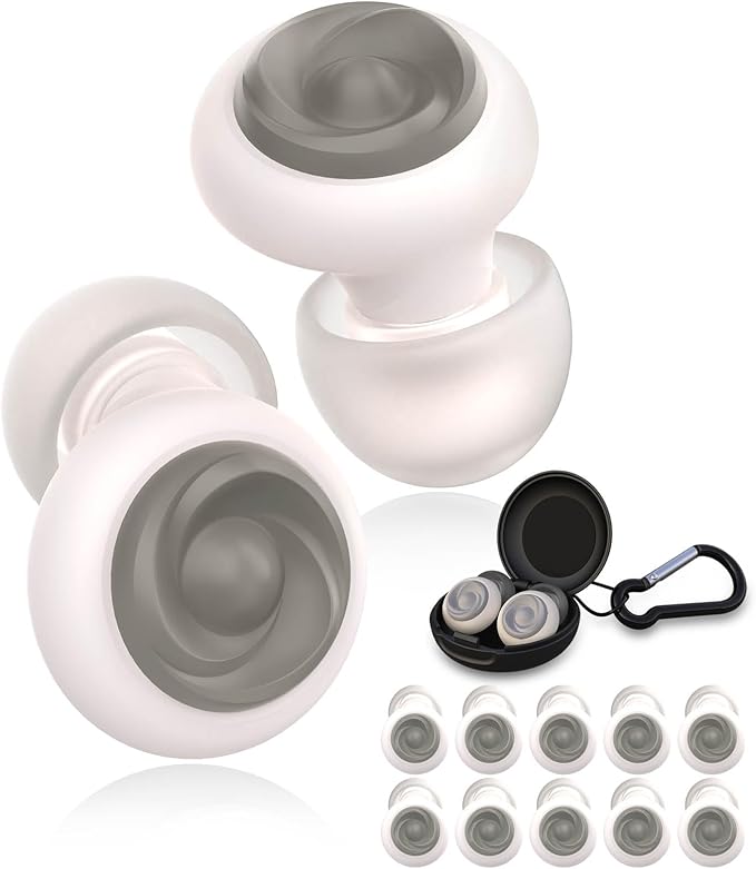 5 Pairs Ear Plugs for Sleeping Noise Reduction,Beinkap Reusable Earplugs Hearing Protection for Focus, Noise Sensitivity,Study,Work,Snoring,Motorcycle,Concert,Airplanes,24dB-33dB（White）