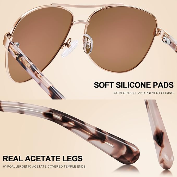 CARFIA Polarized Sunglasses for Women UV Protection Acetate Arms Metal Frame Woman's Shades CA3216