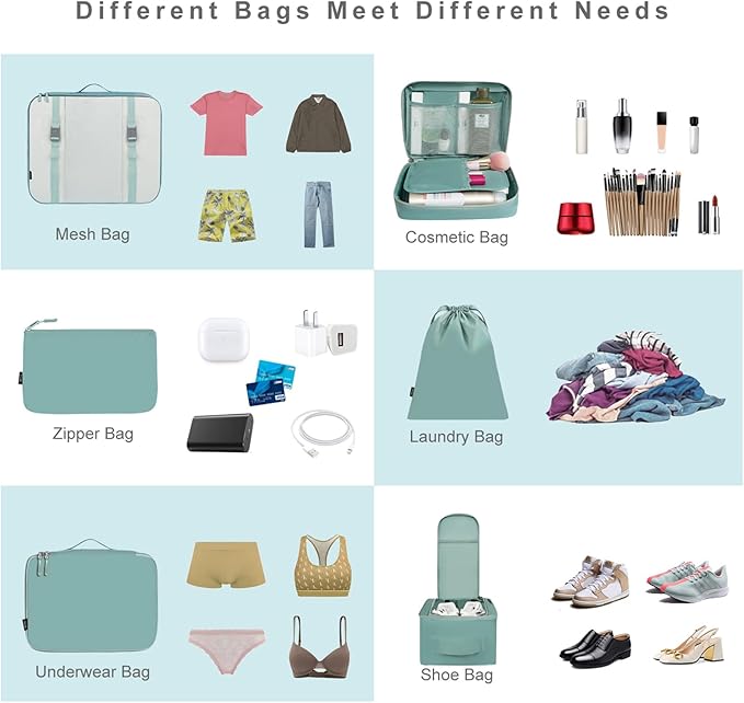 BAGAIL 8 Set Packing Cubes Luggage Packing Organizers for Travel Accessories-Dusty Blue