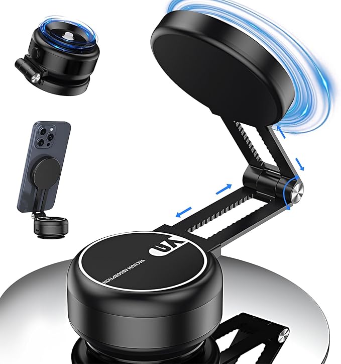Electric Vacuum Magnetic Suction Phone Holder,Adjustable Suction Cup Phone Mount for Car,Foldable Smart Double-Sided Magnetics Phone Holders,Strong Magnetic Car Phone Holder for All Types (Black)