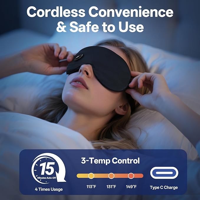 Heated Eye Mask for Dry Eyes- Warm Compress, Washable Electric Eye Heating pad for Sleep, Cordless Heat Mask for Chalazion & Stye Eye Treatment