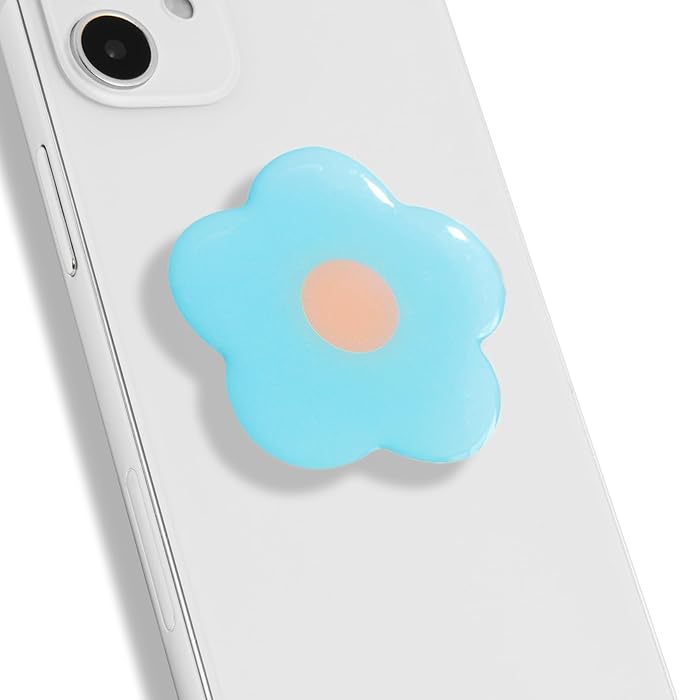 OnTheGrip Cute Solid Color Daisy Flower Design Collapsible Mobile Phone Grip Stand Holder for Smartphone Tablet Cell Phone Accessory (Blue)