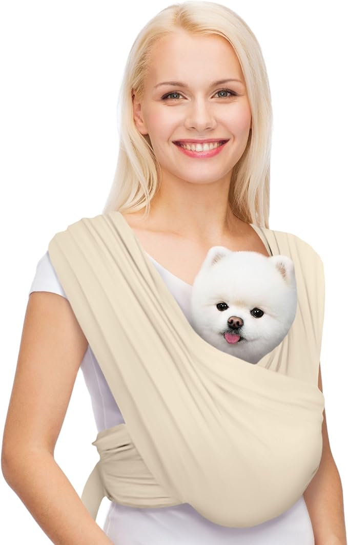 AnccoPlus Dog Carriers for Small Dogs, Front Facing Dog Sling Carrier, Hands Free Cat Carrier, Size Adjustable, Reducing Back Pain, Premium Cotton, Safe and Soft Dog Carrier (Plus, Beige)