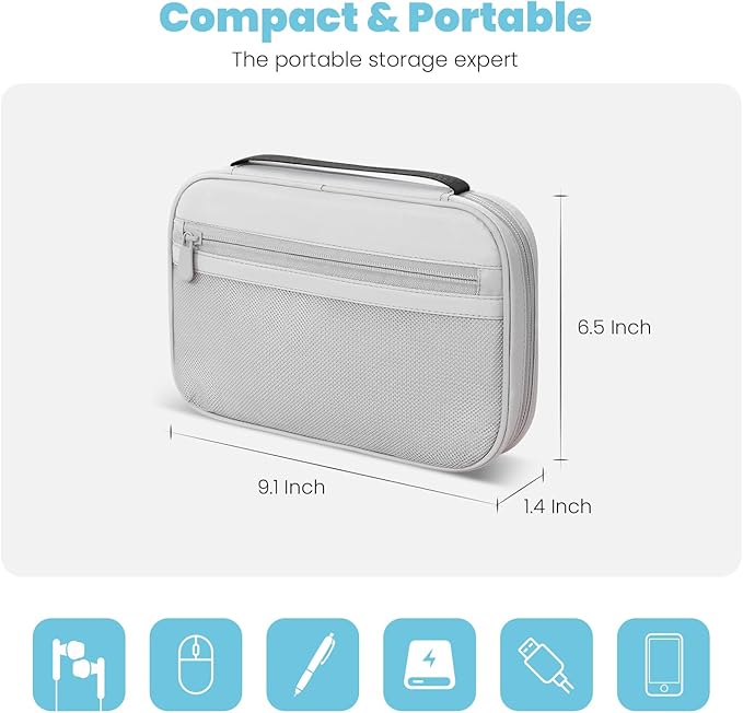 Electronics Organizer Bag, Portable Cable Organizer Case Travel Electronic Accessories Storage Case - Travel storage bag for Cables, Chargers, Phone, SD Cards - Grey