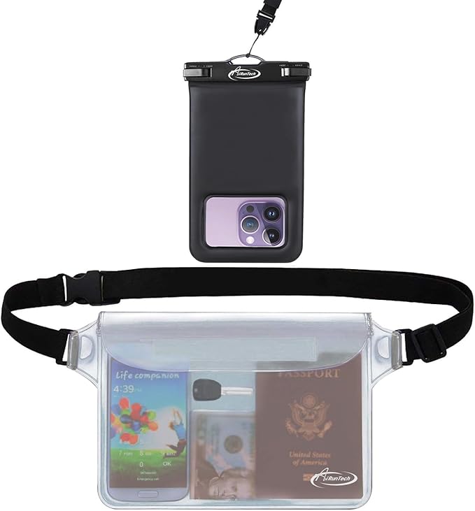 AiRunTech Waterproof Fanny Pack,Waterproof Phone Pouch for iPhone 15 14 13 12 11 Pro Max,IPX8 Waterproof Dry Bag for Snorkeling Beach Cruise Kayaking Pool Swimming(Phone Case + Waist Bag 2-Piece Set)