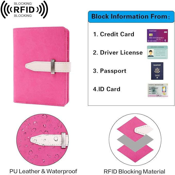 Passport Holder with Airtag for Women/Men,Airtag Passport Wallet for Travel,Cute Passport Holder Rfid Blocking,Travel Wallet for Cards Passport Cover Case (Rose)