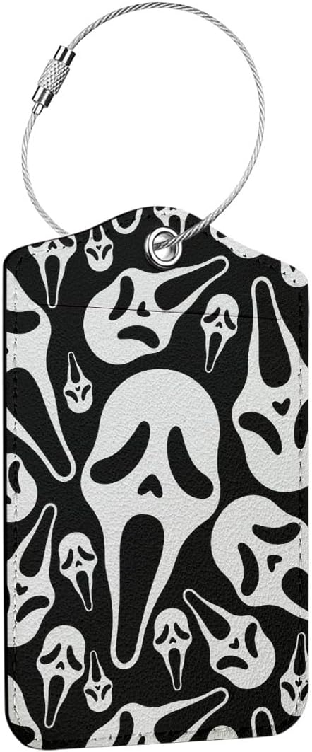 Horror Movie Luggage tag, Suitcase Tags with Privacy Flap and Metal Loop, Ghost Spooky Movie Fans Luggage Tags for Suitcases, Identifiers Travel Essentials Bag Tags for Luggage, Gifts for Women Men