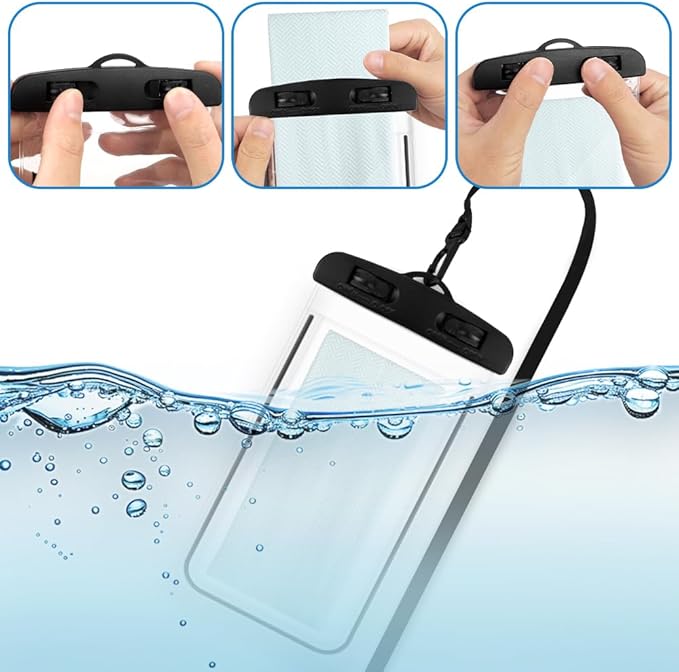 Waterproof Phone Pouch, 2 Pack Black Water Proof Cell Phone Case, Phone Wet Dry Bag Holder Beach Vacation Waterpark Underwater Cruise Essentials Accessories Must Haves Packing List Stuff for Men Women