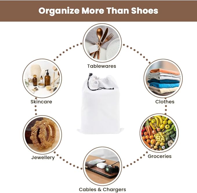 LFH Cotton Rich Shoe Storage Bags with Drawstring, Dustproof Breathable Reusable Organizer, Perfect For Travel, Dorm, Hotel, College, Gym, Easy to Carry, Machine Washable 12"x17" (Pack of 2) - White