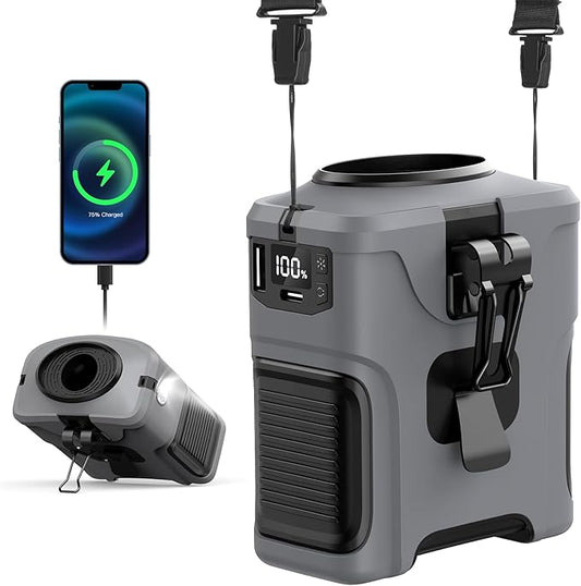 Portable Waist Fan with 5 Speeds, 16000RPM Strong Airflow, 10000mAh Rechargeable Hands-Free Neck Fan with Flashlight & SOS Mode, Wearable Clip Belt Fans for Camping Travel Jobsite Farms Fishing