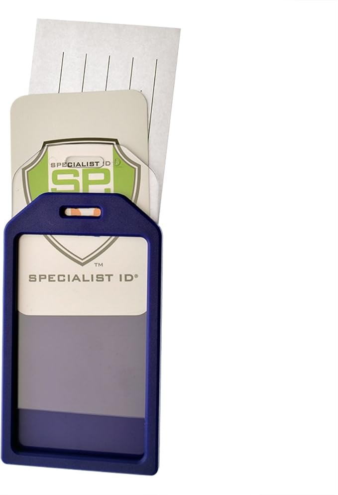 5 Pack of Premium Rigid Airline Luggage Tag Holders with 6" Worm Loops - Heavy Duty Hard Plastic -Suitcase ID Tag Identifiers with Business Card Insert Window by Specialist ID (Navy Blue)