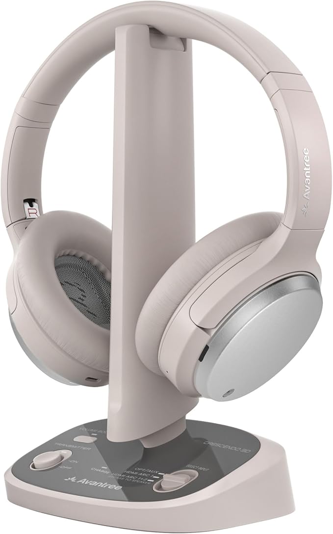 Avantree Crescendo 3D – 3D Surround Wireless TV Headphones with Cinema Mode, HDMI Soundbar Passthrough, Replaceable Battery, 60H Playtime, Works with All TVs Including Samsung & LG