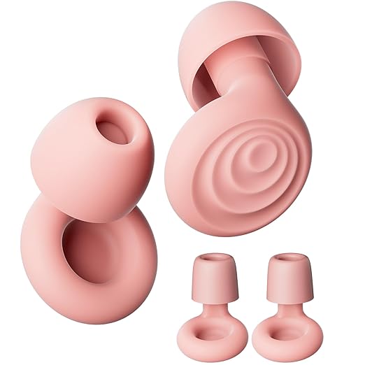 Ear Plugs for Sleeping Noise Cancelling, Reusable Soft Noise Reduction Earplugs for Sleep, Focus, Travel, Work, Motorcycle, Concert with 6 Silicone Ear Tips and 6 Foam Ear Tips - 25-35dB Pink