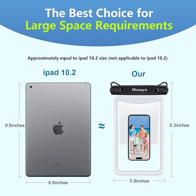 Niveaya [Up to 10.5"]Waterproof Phone Pouch - 2 Pack, Waterproof Phone Lanyard Case with iPhone 16/15/14/13/12 Pro Max up to 9.5", Phone Dry Bags for Vacation Beach Pool Kayak Cruise Travel Essentials