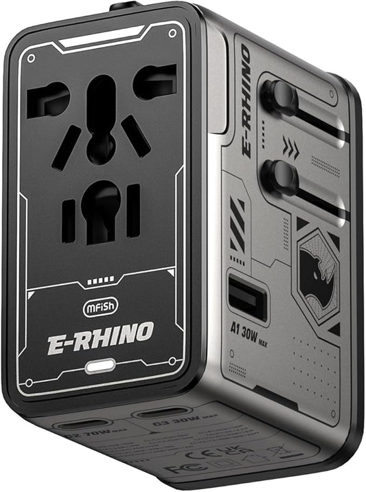 Mfish Universal Travel Adapter, 75w 5-Port International Plug Adapter, 1 USB-A, and 3 USB-C, Worldwide Wall Charger for EU/UK/AUS/CN Compatible with Over 200 Countries, Grey