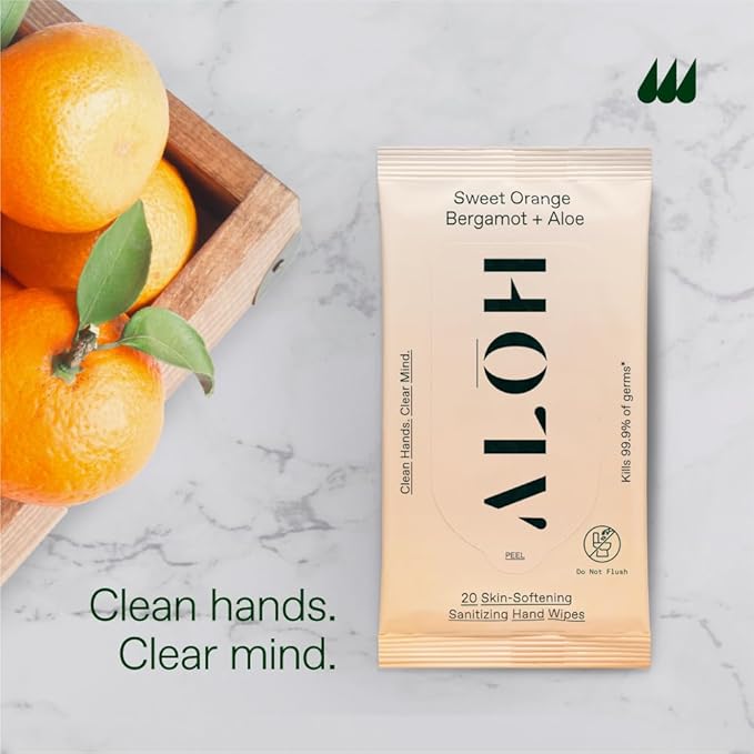 ALH Sweet Orange Bergamot + Aloe Sanitizing Hand Wipes - Clean Hands, Clear Mind - On The Go Hand Sanitizer for Kids & Adults - Travel Size 6 Packs (120 wipes)
