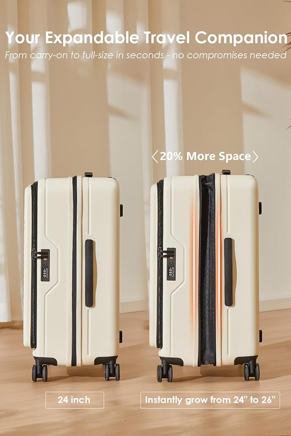 HotWay 28 Inch Expandable Front Opening Checked Luggage with Cup Phone Holder and USB Port, Lightweight Hardshell Suitcase with Wheels and TSA Aproved Locks