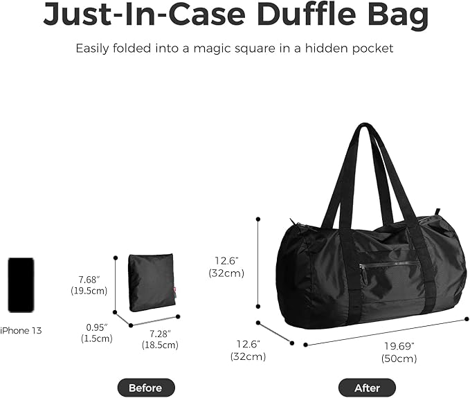 pack all Lightweight Travel Duffel Bag, Water-Resistant Sports Gym Bag, 32L Foldable Weekender Bag for Fitness, Hiking and Camping (Black)