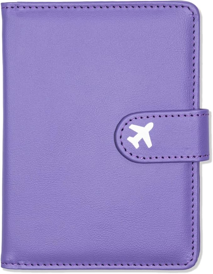 Passport Holder, Travel Wallet Cover with Pen Loop | Cute RFID Blocking Leather Case with Magnetic Closure for Travel Essentials-Purple