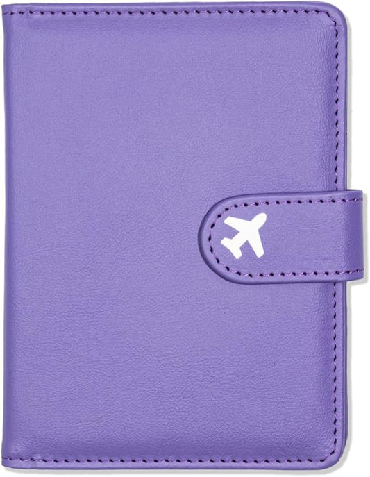 Passport Holder, Travel Wallet Cover with Pen Loop | Cute RFID Blocking Leather Case with Magnetic Closure for Travel Essentials-Purple