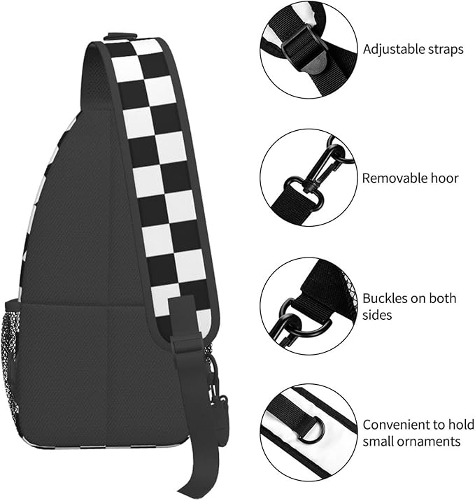 QFXUYNG Black White Race Checkered Flag Adult Sling Bag Unisex Chest Bags Crossbody Backpack Casual Daypacks Shoulder Bag for Women Men Cycling Hiking Travel