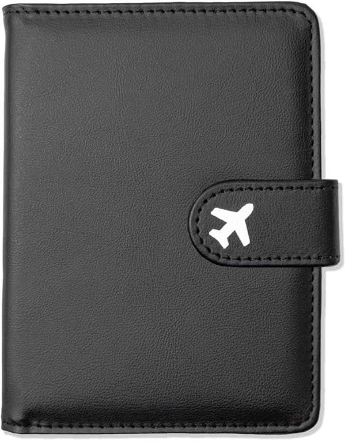 Passport Holder, Travel Wallet Cover with Pen Loop | Cute RFID Blocking Leather Case with Magnetic Closure for Travel Essentials-Black