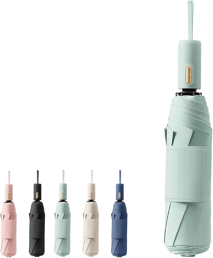 French Style Travel Compact Folding Umbrella with 7CM(2.76in) Hook and Loop Strips/8Ribs/Lightweight Portable/Auto Open Close/UV Protection/UPF 50/Parasol/Waterproof/Rain Sun/Backpack/Car/Women Kid