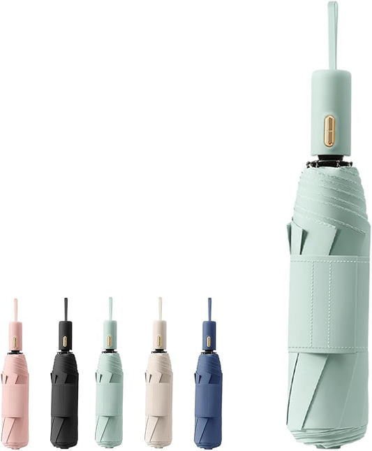 French Style Travel Compact Folding Umbrella with 7CM(2.76in) Hook and Loop Strips/8Ribs/Lightweight Portable/Auto Open Close/UV Protection/UPF 50/Parasol/Waterproof/Rain Sun/Backpack/Car/Women Kid