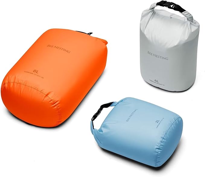 Bee Nesting Ultralight Dry Bag Set for Backpacking, Waterproof Dry Sack for Camping, Hiking, Motorcycle, Lightweight Stuff Sack Set of 3 Pack