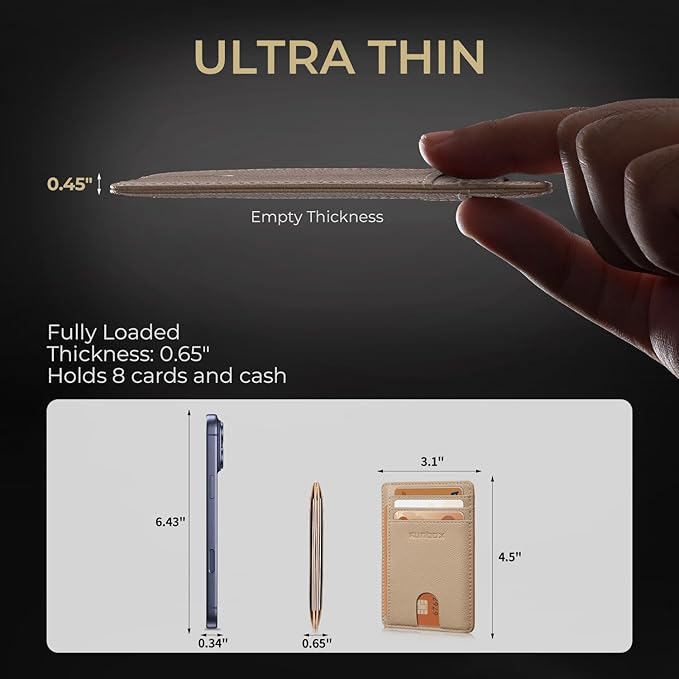 RUNBOX Slim ID Cases Minimalist Front Pocket RFID Blocking Leather Wallets for Men and Women Card Holder Wallets Gifts for men