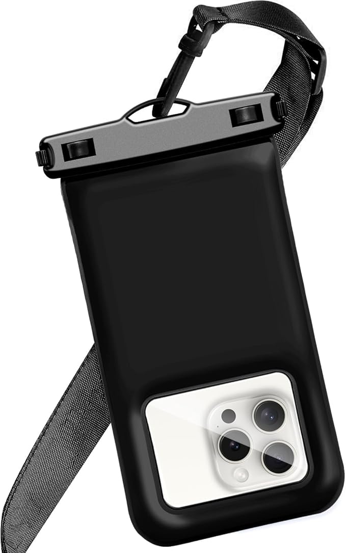 Floatable Waterproof Phone Pouch/Case with Crossbody Lanyard for iPhone 17 Series 16 Pro Max/15 Pro/14/13/12, IP68 Cellphone Dry Bag Beach Cruise Ship Essentials, 1 Pack-Black-7″