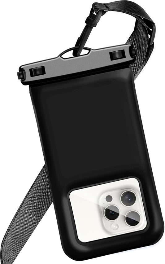 Floatable Waterproof Phone Pouch/Case with Crossbody Lanyard for iPhone 17 Series 16 Pro Max/15 Pro/14/13/12, IP68 Cellphone Dry Bag Beach Cruise Ship Essentials, 1 Pack-Black-7″