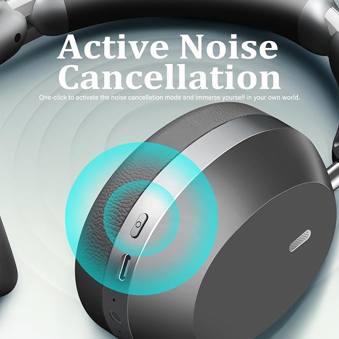 Wentronic Y04 Bluetooth Headphones Active Noise Cancelling Wireless Over Ear Headphones 48 Hours Playtime High Sound Quality Foldable Headphones with Soft Ear Cushion for Travel - Grey